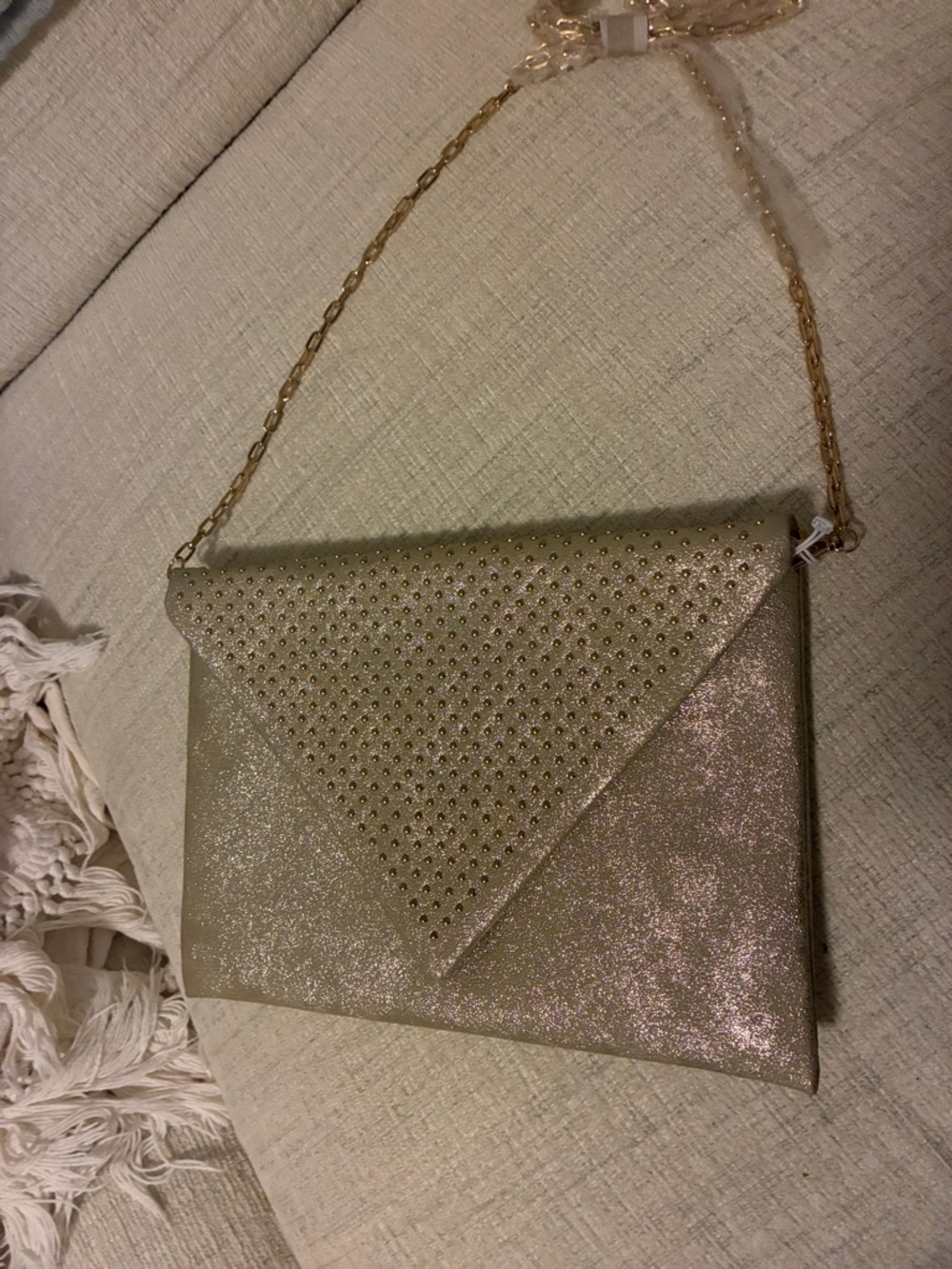 Gold Metallic Envelope Clutch with Chain Strap